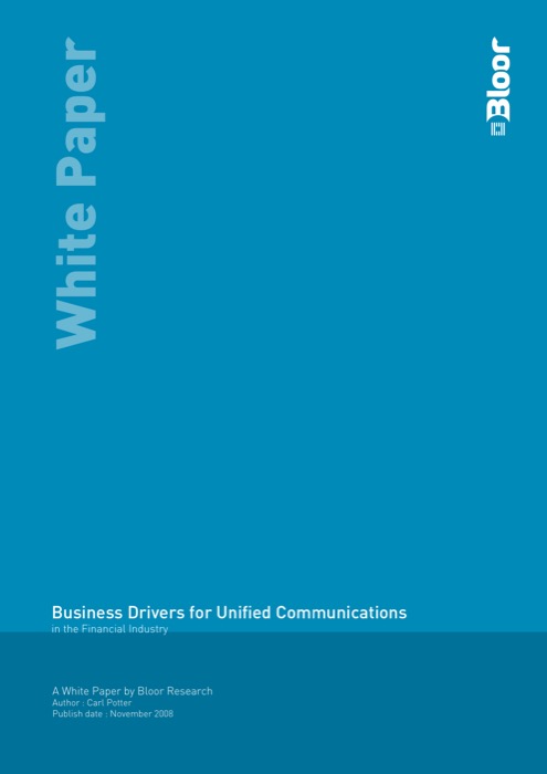 Cover for Business Drivers for Unified Communications - in the Financial Industry
