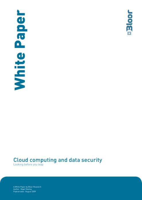 Cover for Cloud computing and data security - Looking before you leap