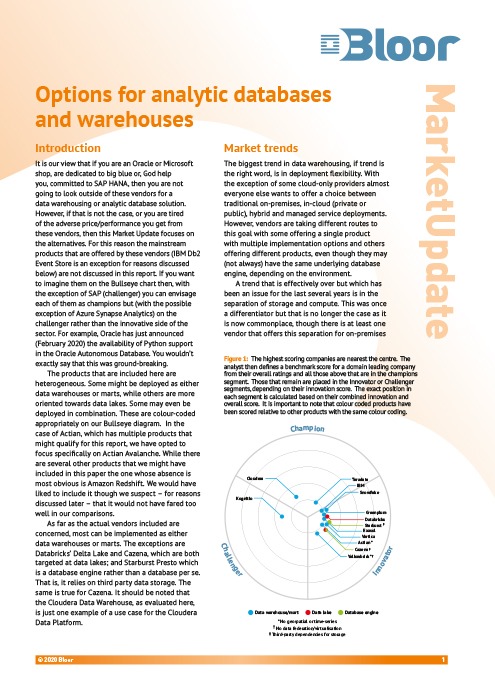 Options for analytic databases and warehouses (2020)