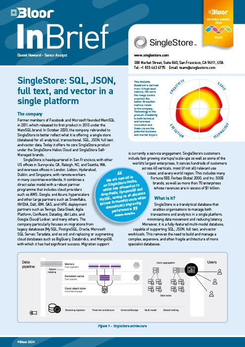 SingleStore: SQL, JSON, full text, and vector in a single platform