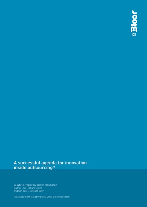 Cover for A successful agenda for innovation inside outsourcing?