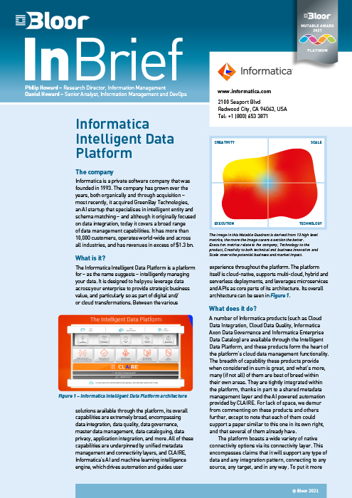 Cover for Informatica Intelligent Data Platform (2021)
