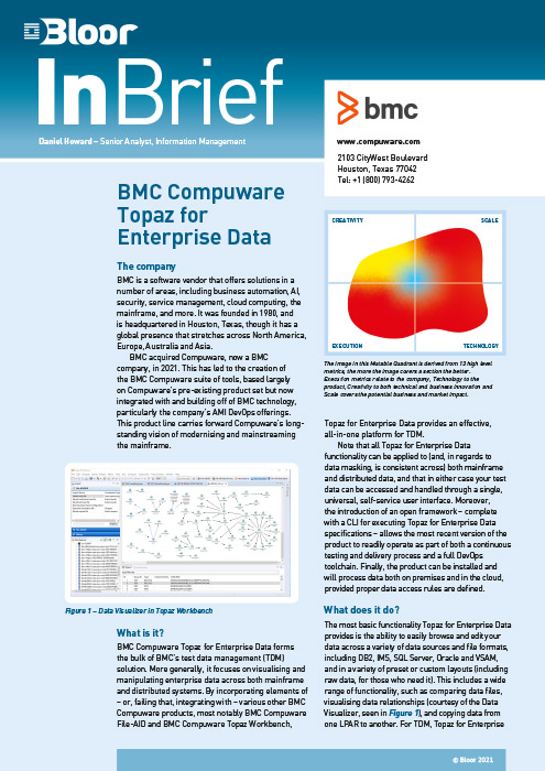 Cover for BMC Compuware Topaz for Enterprise Data
