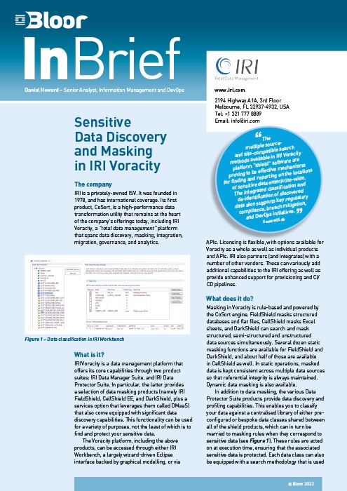 Cover for Sensitive Data Discovery and Masking in IRI Voracity
